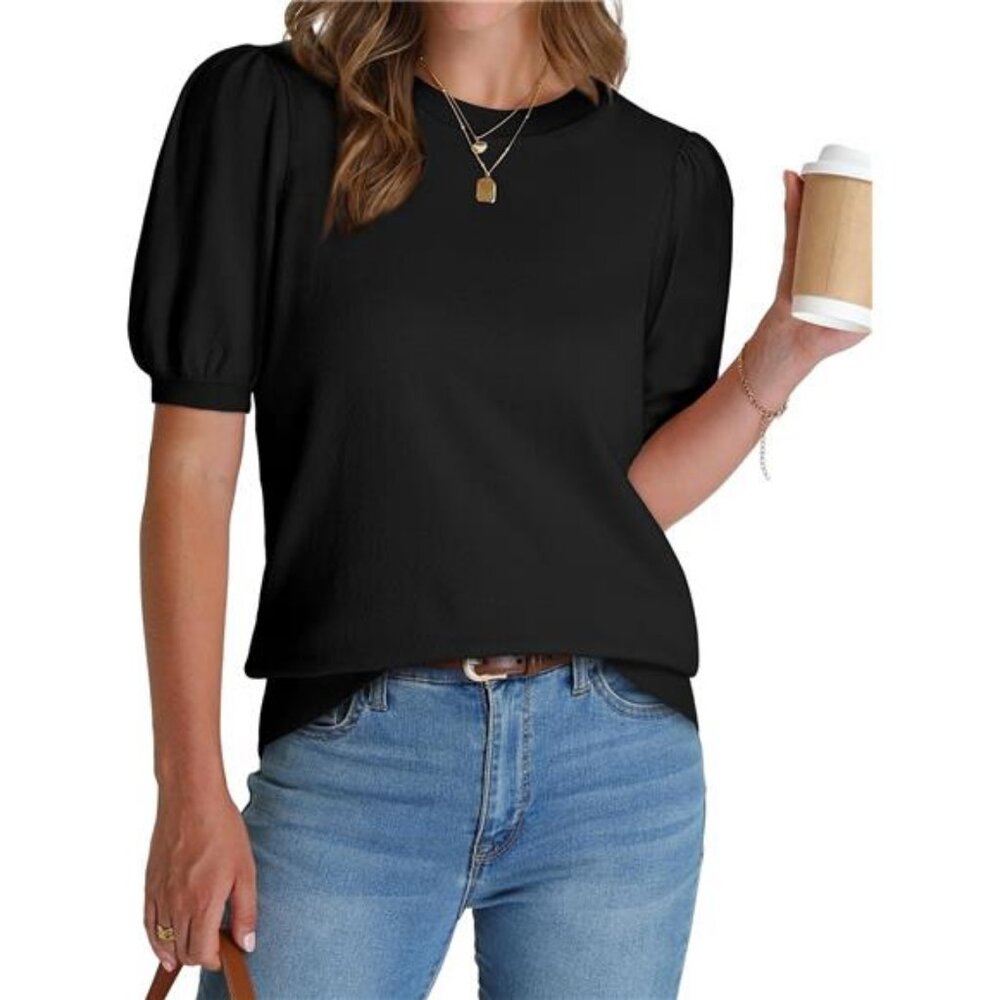 Women's Puff Short Sleeve Sweater 2025 Spring Summer Tops Trendy